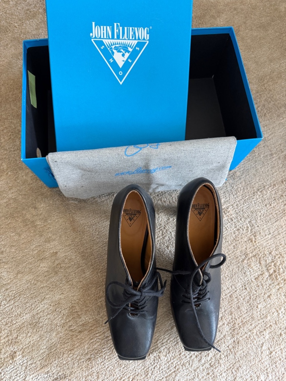 John Fluevog Black Leather Derby Lace-Ups